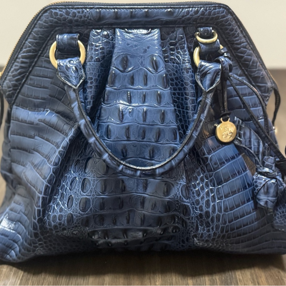Brahmin Navy Crocodile Embossed Satchel - Picture 3 of 4